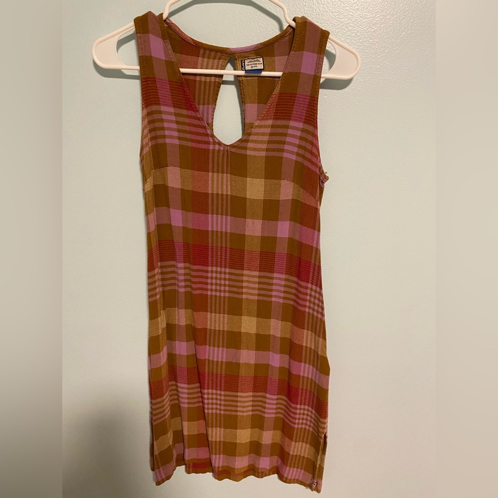 Kavu Plaid Mini Dress in Pink and Brown
